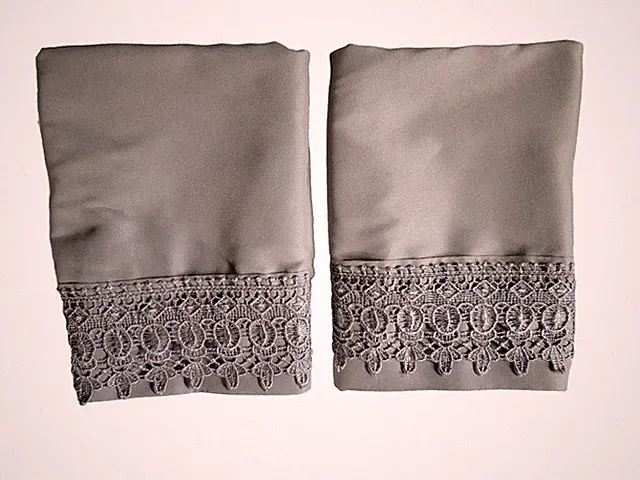 2 King Size Pillowcases Light Gray 100% Polyester W Soft Gray Lace By Southshore