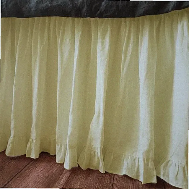 3 Sided Solid Ivory Open Corner Bottom Ruffle Gathered Bed Skirt 600 TC Cotton
