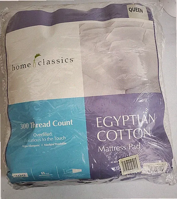 NEW Home Classics Egyptian Cotton Queen Mattress Pad 300 thread count overfilled
