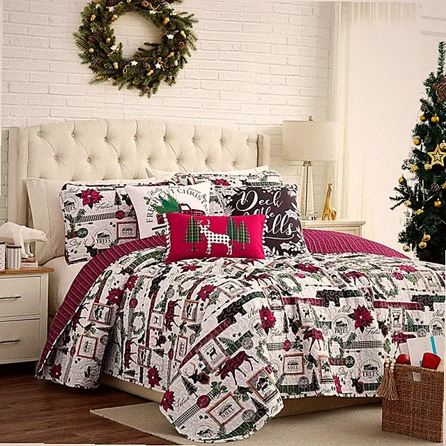 New Southshore Fine Living Merry Town Christmas Quilt Set King/Cal King 6 PC Set