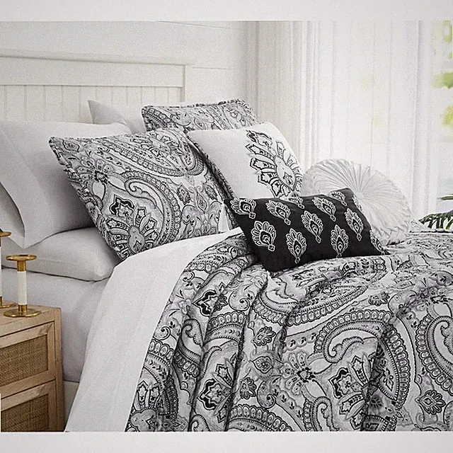 Southshore 6 Piece Grey White Paisley Quilt Comforter Blanket Pillows $145
