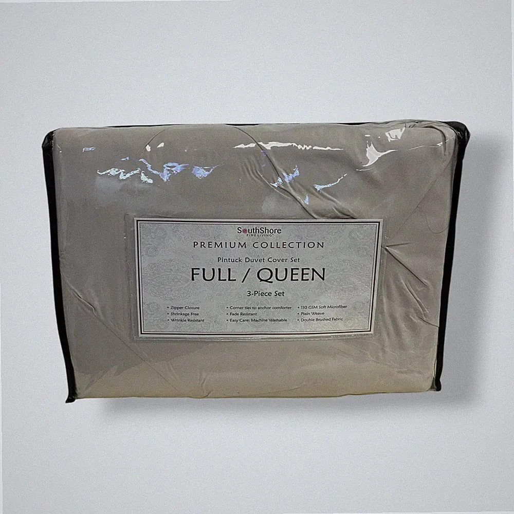 Southshore Fine Living Beige Pinch Pleated Pintuck Duvet Full/Queen 3-Piece Set