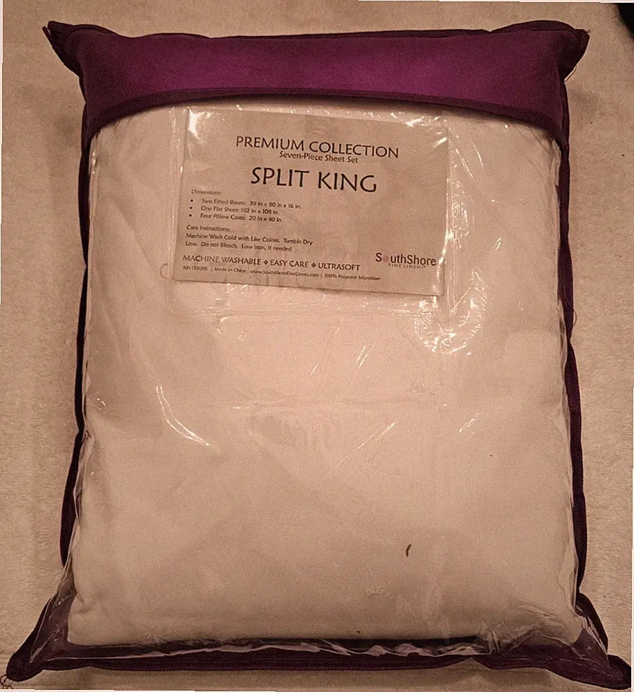 Southshore Fine Living, Inc. 7-Piece White, Split King Sheet Set